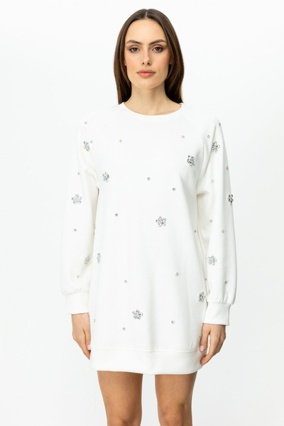 ON Minimalist Stone Detailed Long Sleeve Mini Dress - Casual Chic