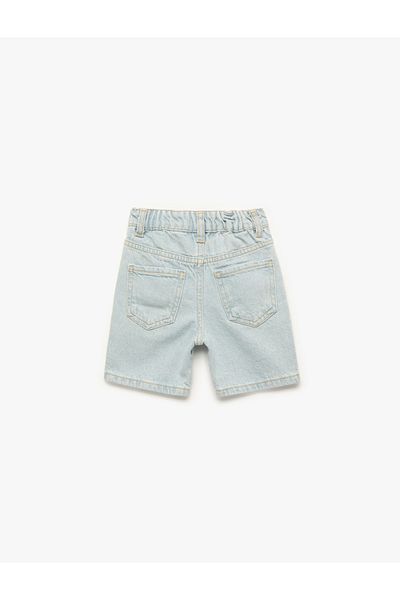 Koton Pantaloni scurți din denim din bumbac cu buzunar cu nasturi și talie elastică
