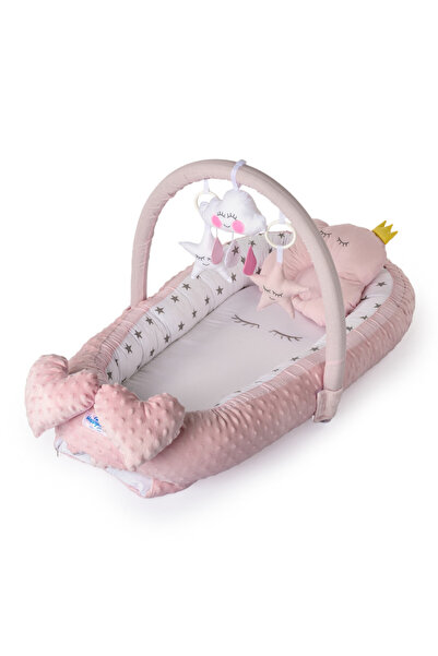 Evelise Pătuț Baby Nest cu pernă și steluțe, roz