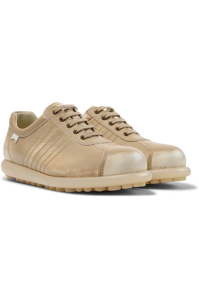 CAMPER Women's Beige Genuine Leather Sneakers Soft Sole Lightweight Hook And Loop Pelotas