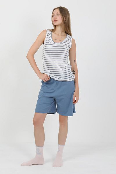 Akbeniz Set pantaloni scurți din bumbac pieptănat cu bretele groase pentru femei Albastru 3637
