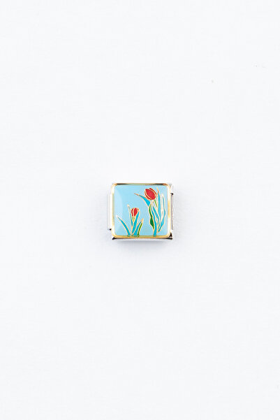 Sortie Aksesuar Mavi Türk Çiçek Lale Figürlü Paslanmaz Çelik İtalyan Charm Bi...