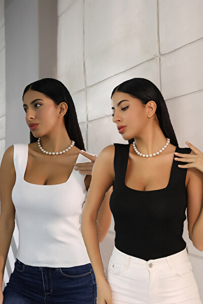 ALCHON U Collar Thick Strap Basic Summer Knitwear Undershirt