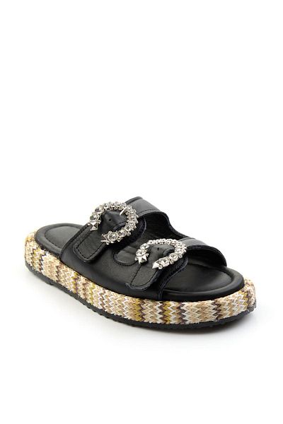 Bambi Black Leather Women's Slippers K04991060203