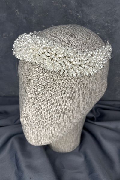 Hayalperest boncuk Diamira Beaded Dense Bridal Hair Accessory with White Pearl