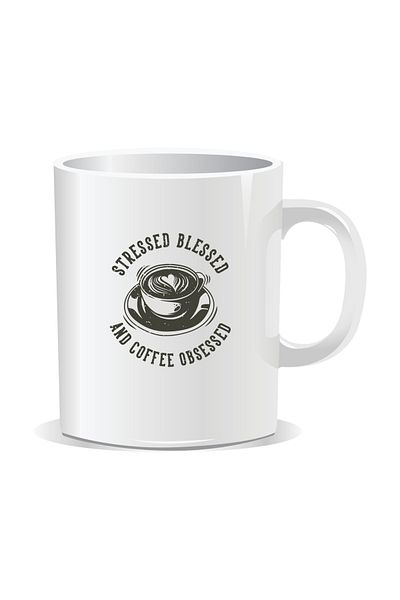 OEM Personalized coffee mug, Stressed, blessed and coffee obsessed - White interior