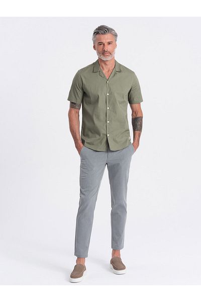 OMBRE Herren Kurzarmhemd mit kubanischem Kragen - khaki V4 OM-SHSS-0168 XXL