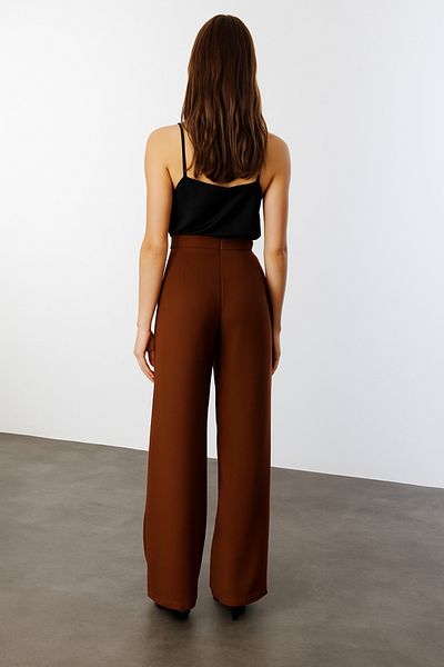 GENIUS STORE Pantaloni Palazzo cu talie înaltă din țesătură plisată pentru femei PANTALONI-002