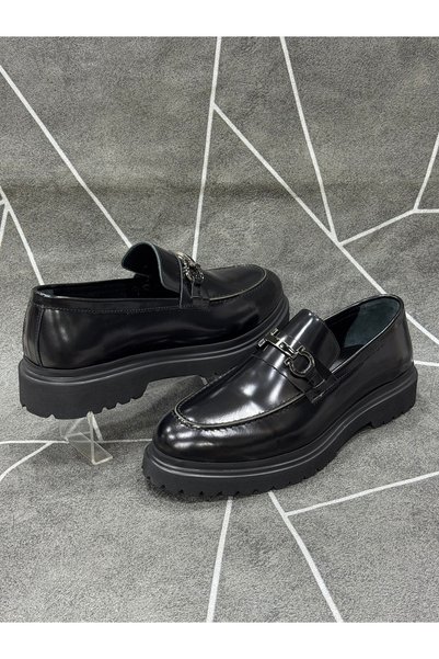 NYZ Black Patent Leather Genuine Leather Buckle Eva Sole Shoes
