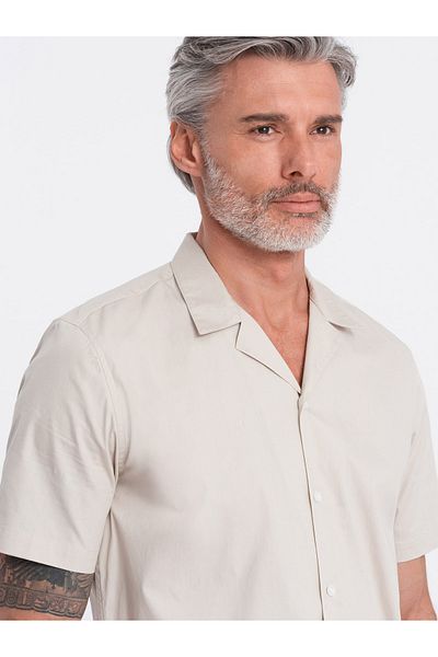 OMBRE Herren Kurzarmhemd mit kubanischem Kragen - creme V7 OM-SHSS-0168 XL