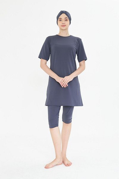 Fantasy Short Sleeve Lycra Semi-Closed Hijab Swimsuit Anthracite 3484-A