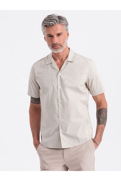 OMBRE Herren Kurzarmhemd mit kubanischem Kragen - creme V7 OM-SHSS-0168 XL
