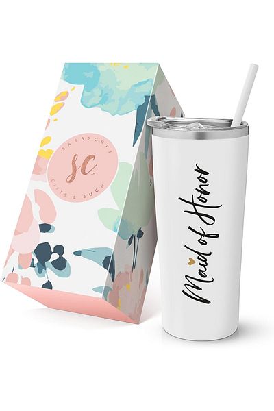 SassyCups Termos de călătorie Maid of Honor, SassyCups, alb, oțel inoxidabil, 625 ml