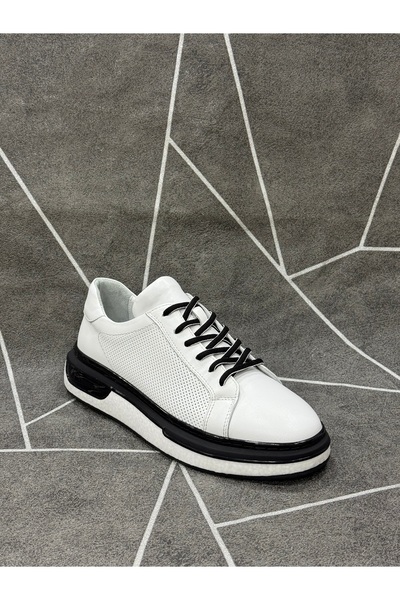NYZ White Genuine Leather Imported Sole Lace-Up Sneaker Shoes