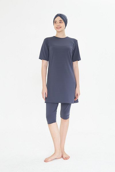 Fantasy Short Sleeve Lycra Semi-Closed Hijab Swimsuit Anthracite 3484-A