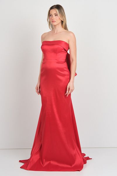 ÖMÜR INN Ömür Inn Women's Strapless Bow and Tail Detail Evening Dress 4244 Red