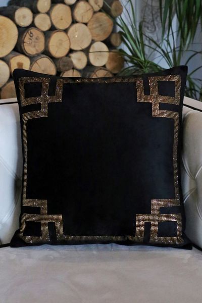 RICH GLAM HOME غطاء وسادة هدية مزخرف فاخر من الحرير المخملي السميك للاستخدام اليومي من كريستال ستون