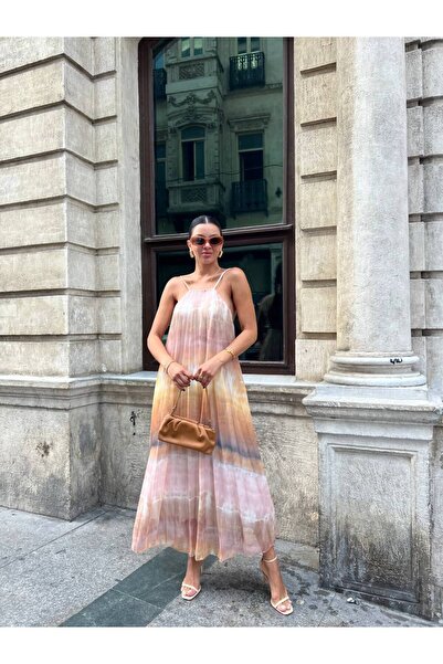 Hotfashion İnce Askılı Renk Geçişli Şifon Elbise