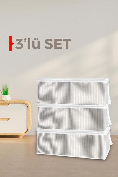 by ballı biocotton Underbed Organizer Set of 3 22X45X65 Large Size Zippered Stylish Design