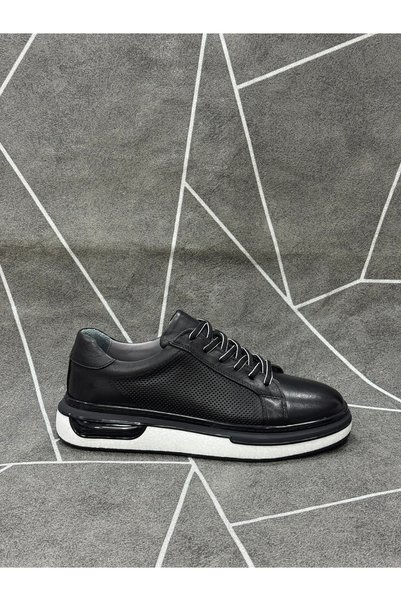 NYZ Black Genuine Leather Imported Sole Lace-Up Sneaker Shoes