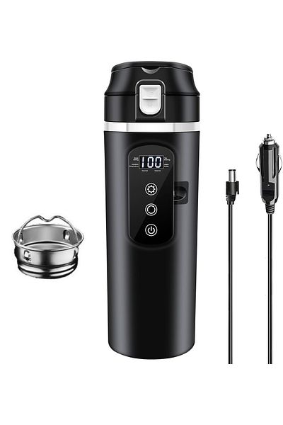 OEM Fierbător electric portabil pentru mașină, fierbere rapidă, anti-scurgere, 400 ml, menține cald, pentru călătorii, negru