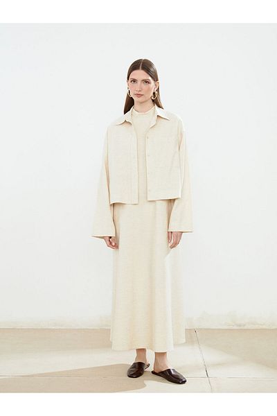 LC Waikiki Cămașă pentru femei LCW Modest Ecru oversize din amestec de in S5NF83Z8NVY25