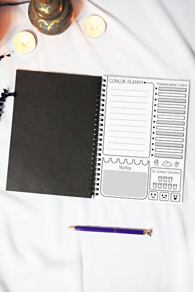 markcat A5 Music Note Patterned Black Kraft Cover Notebook - Daily Planner - 45 Sheets (90 Pages) 15X21 cm