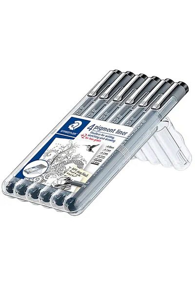 Staedtler Set of 4+2 free Staedtler black pigment liners sizes between 0.05-0.8 mm
