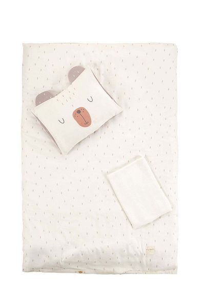 İrya Tiny Bear Organic Cotton Muslin Children's Duvet Cover Set Ecru