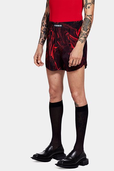 LOUIS GABRIEL NOUCHI MARBLING PRINT BERMUDA SHORTS - LOUIS GABRIEL NOUCHI - RED, L