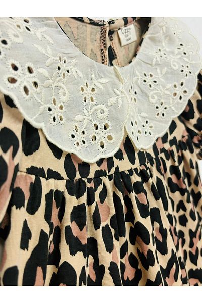 OZZY KİDS Girl's Collared Leopard Patterned Dress