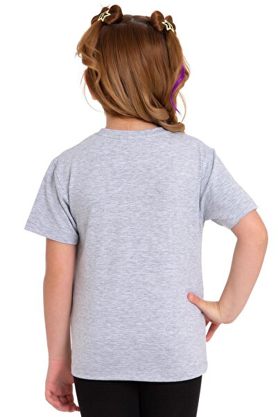 zepkids Crew Neck Short Sleeve Unprinted Gray Melange Color Girl's Tshirt