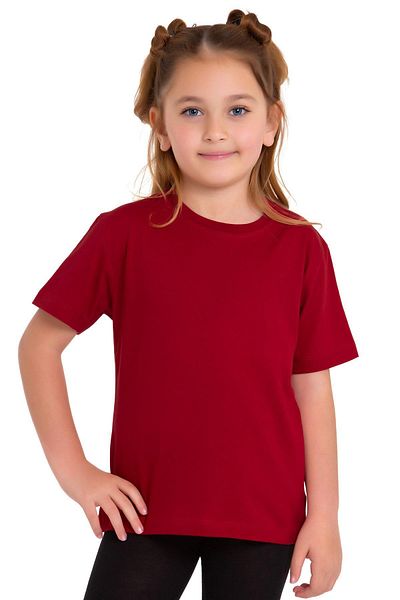 zepkids Crew Neck Short Sleeve Unprinted Burgundy Color Girl's Tshirt