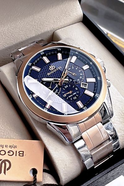 Bigotti Special Boxed 5 Atm Waterproof Men Wristwatch Rose Gumus Steel Band + Gift Bracelet Bme2027C2