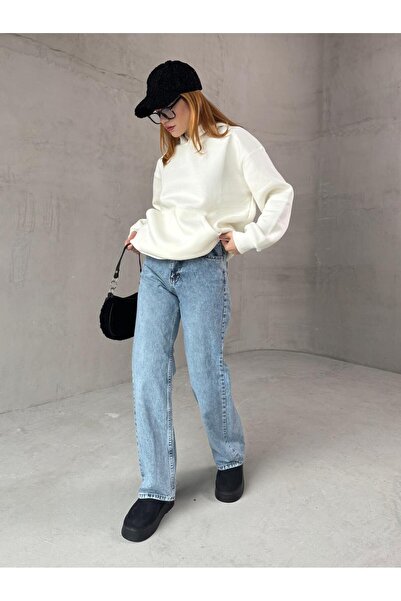 Cappmoda Jean-08127 Ice Blue Denim Fabric High Waist Palazzo Jean