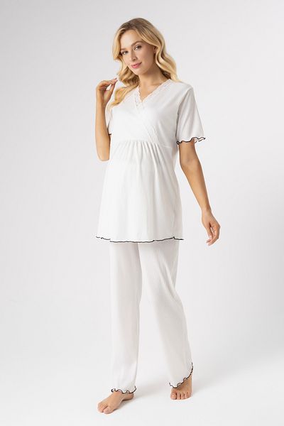 Lohussa Women's Ecru Special Design Lace Detailed Summer 100% Cotton Maternity Dressing Gown Pajama Set Set