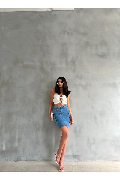 Zeo Basic FUSTA MINI DENIM DETALIE BURUJĂ DE CARGO