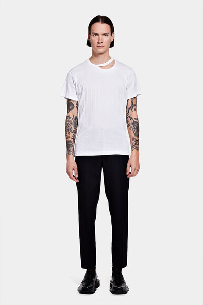 LOUIS GABRIEL NOUCHI ASYMMETRIC OPENING T-SHIRT - - WHITE, S