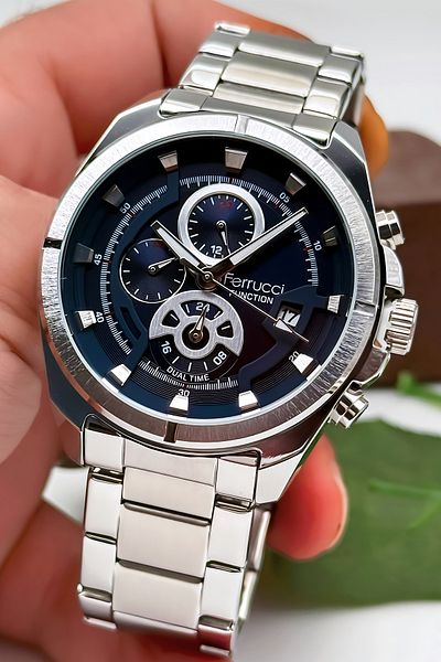 Ferrucci Function Men's Wristwatch Steel Case & Steel Cord Silver-Blue Zmfer185