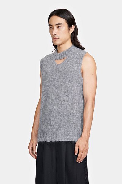 LOUIS GABRIEL NOUCHI KNITTED ROUND COLLAR VEST - LOUIS GABRIEL NOUCHI - GREY, M