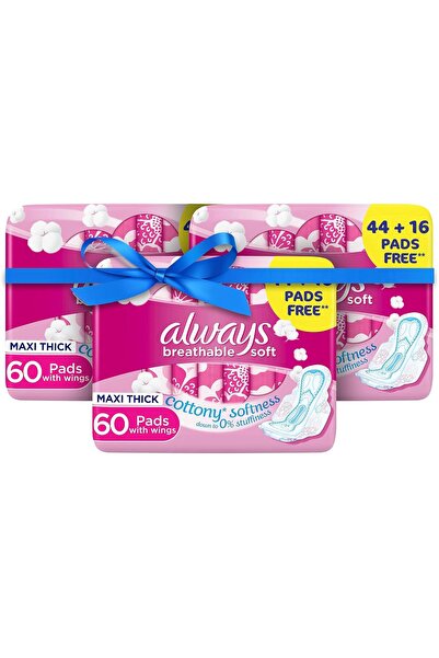 Always Breathable Soft Maxi Thick, Large sanitary pads with wings, 60 pads, Pack of 3