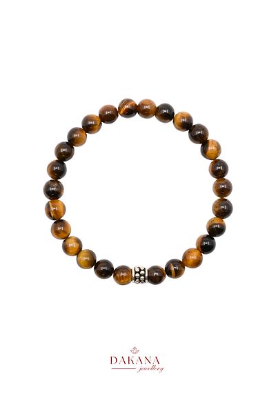 DAKANA JEWELLERY Certified 6 mm Silver Figured Tiger Eye Natural Stone Bracelet