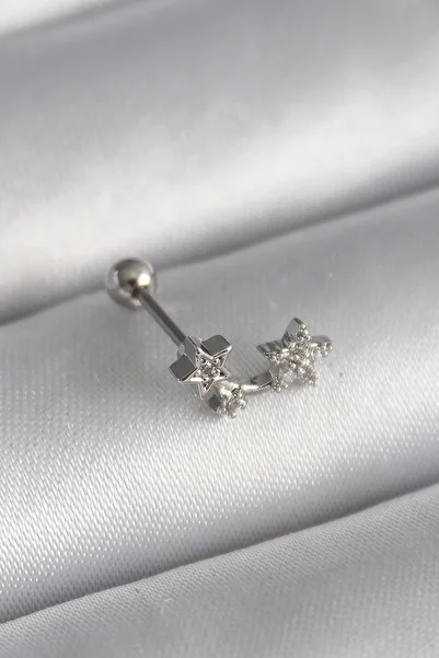 Toptan Bulurum 316L Steel Silver Color Zircon Stone Star Tragus Piercing