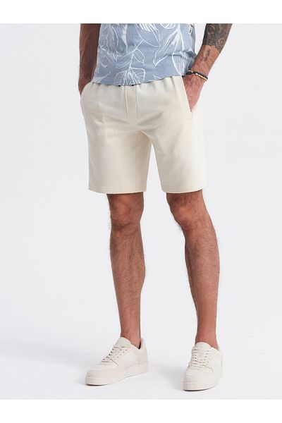 OMBRE Herren Strickshorts mit Kordelzug und Taschen - creme V12 OM-SRBS-0139 S