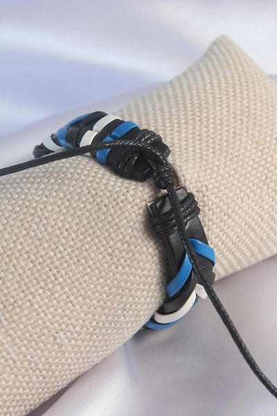 NEZADE STORE Blue White Color Black Leather String Men's Bracelet