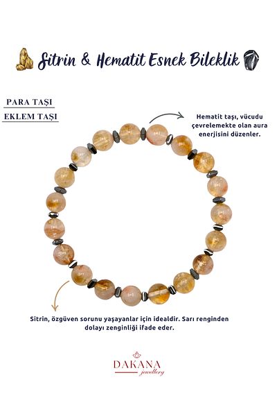 DAKANA JEWELLERY Certified Citrine and Hematite Natural Stone Bracelet