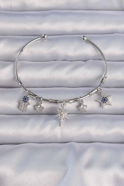 NEZADE STORE Brass Silver Color Zircon Cubic Zirconia Polar Star Figured Charm Bracelet