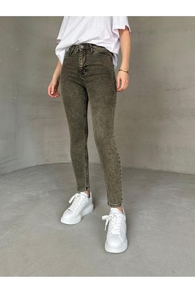 Cappmoda Jean-08131 Khaki Wash Fabric High Waist Lycra Skinny Jean