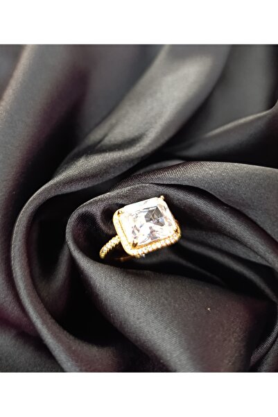 Store BAGET TEK TAŞ AYARLANABİLİR GOLD ÇELİK YÜZÜK