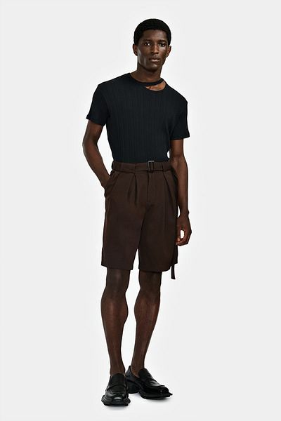 LOUIS GABRIEL NOUCHI Wide Bermuda With Box Pleats And Belt - - Brown, Xl
